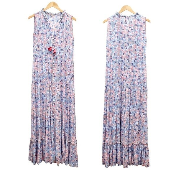 Poupette St. Barth Clara Maxi Dress Blue Bloom Floral Long Women’s Size Medium - Picture 2 of 16